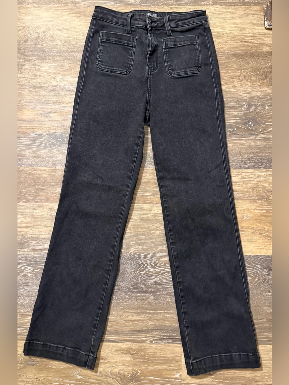 Judy Blue High Rise Patch Pocket Wide Leg Jeans 9/29 Washed Black JB88827